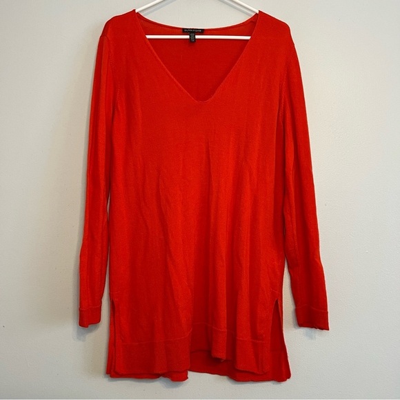 Eileen Fisher Sweaters - Eileen Fisher Womens Red 100% Merino Wool Long Sleeve V-Neck Tunic Sweater Sz L